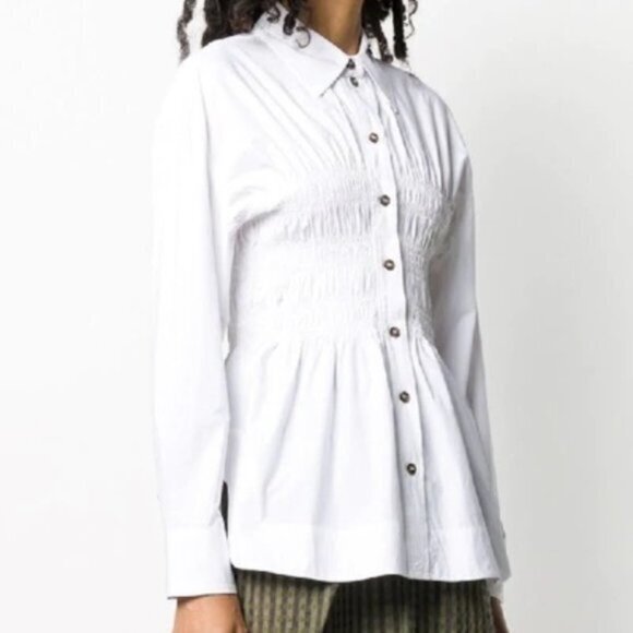 Ganni Tops - NWT GANNI Shirred Cotton Poplin Blouse In Bright White